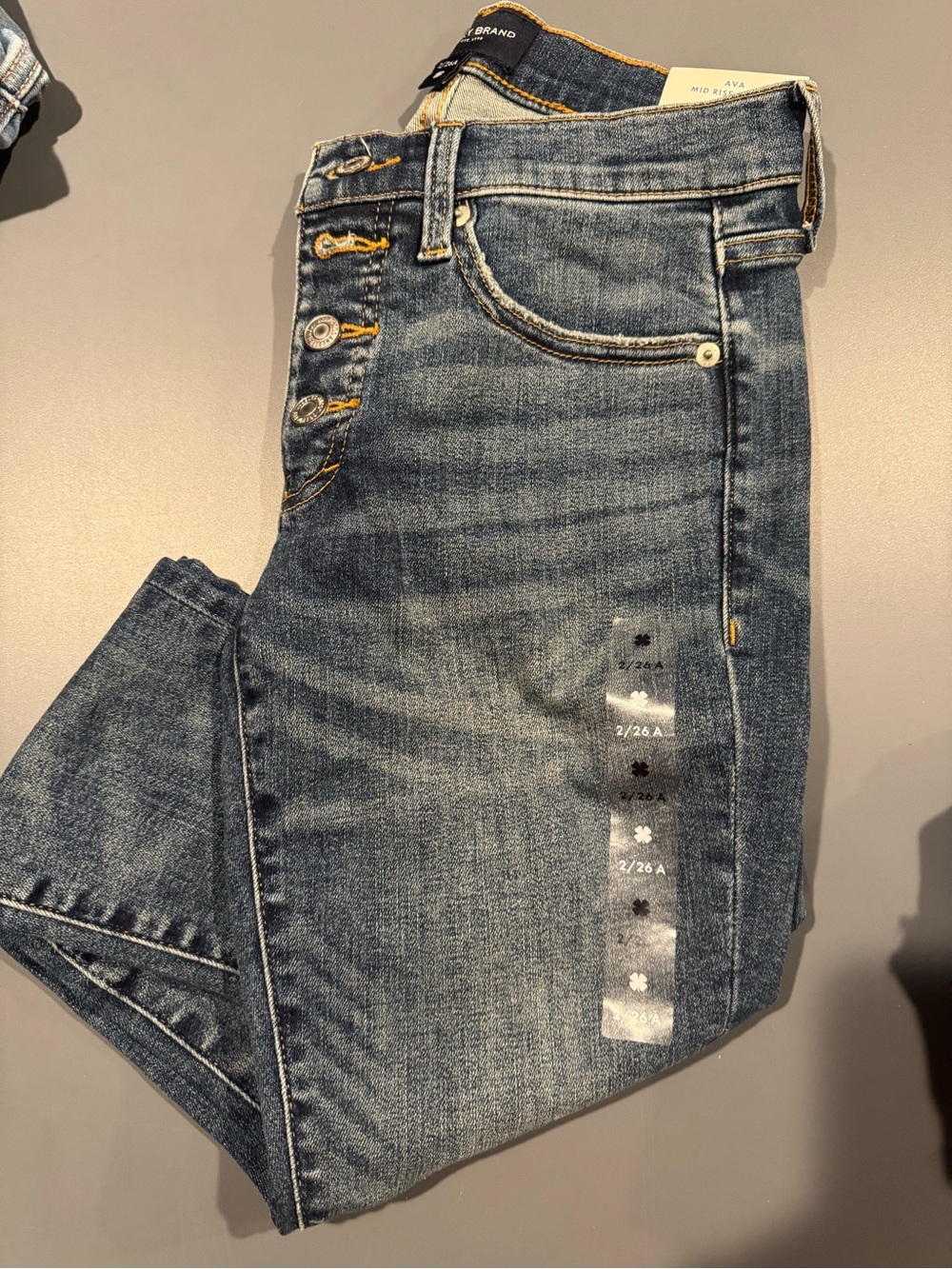 Lucky Brand Distressed High-Rise Button-Fly Jeans in Medium Blue
